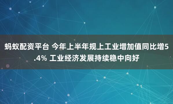 蚂蚁配资平台 今年上半年规上工业增加值同比增5.4% 工业经济发展持续稳中向好